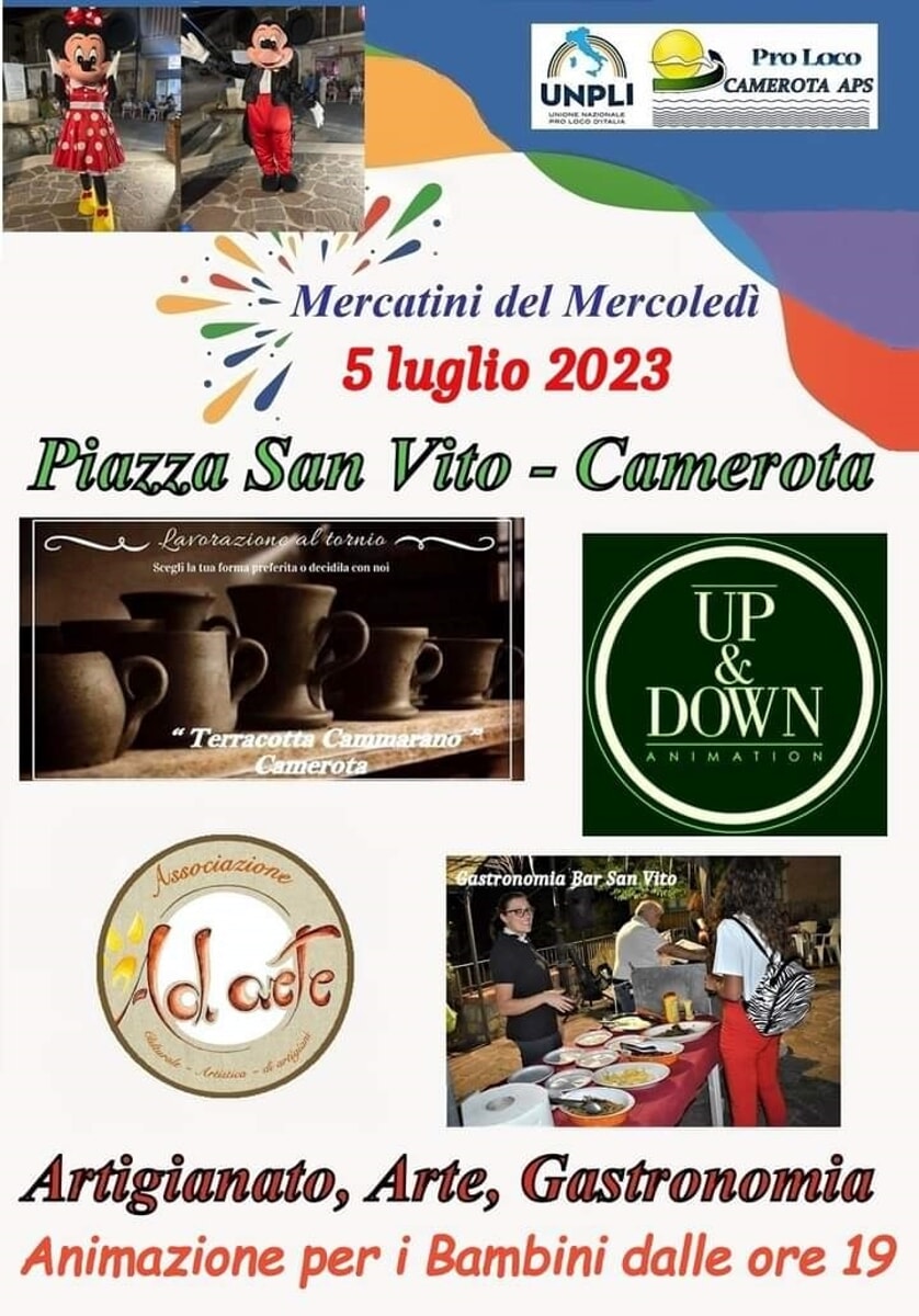 Tornano i “Mercatini Artigianali del mercoledì” a Camerota, il concerto di Galato