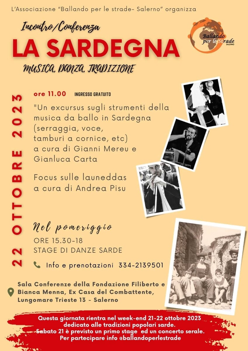 Danze e musica sarda a Salerno: stage di danza, concerto serale e convegno