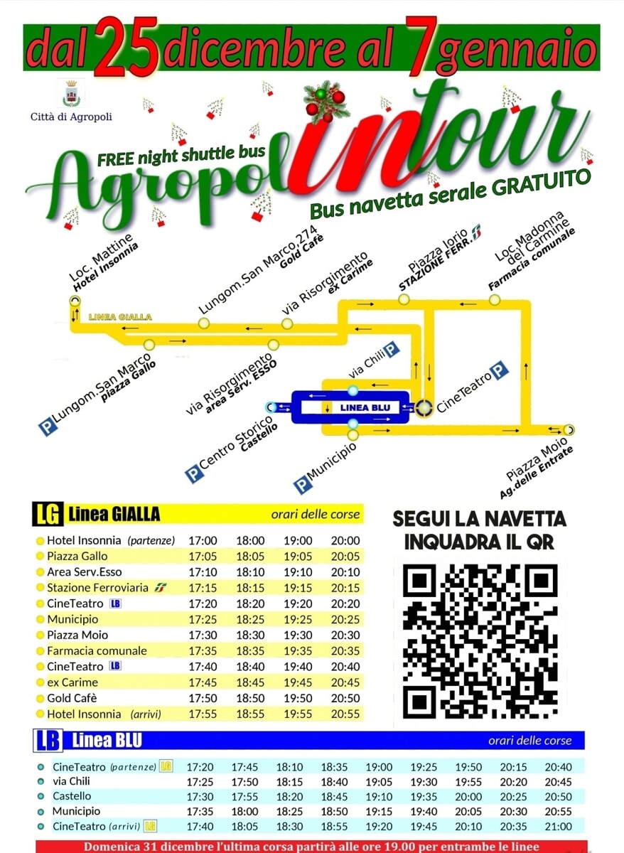 “Agropoli in tour”: bus navetta serale gratuito nel periodo natalizio