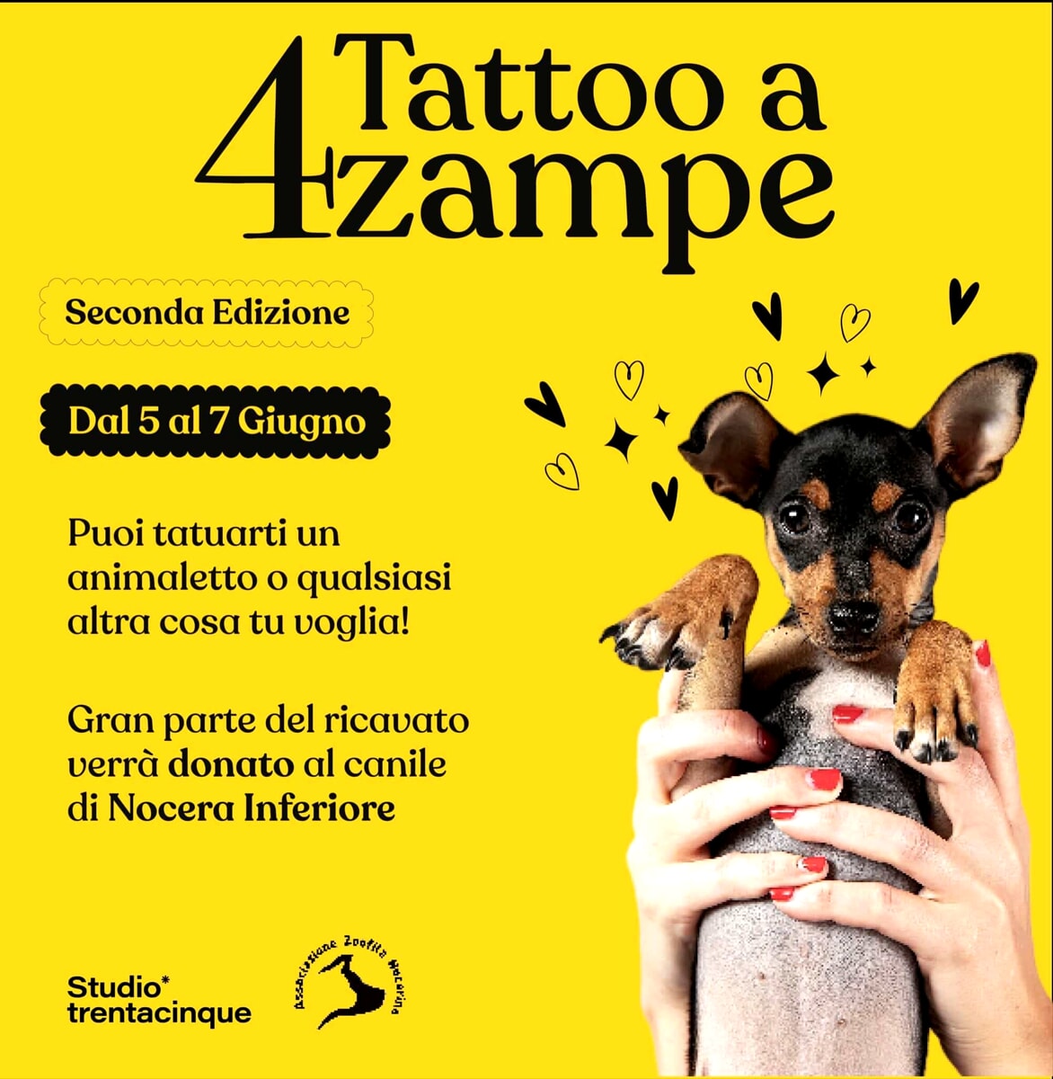 “Tattoo a 4 zampe”: dal 5 al 7 giugno l’iniziativa per il canile di Nocera